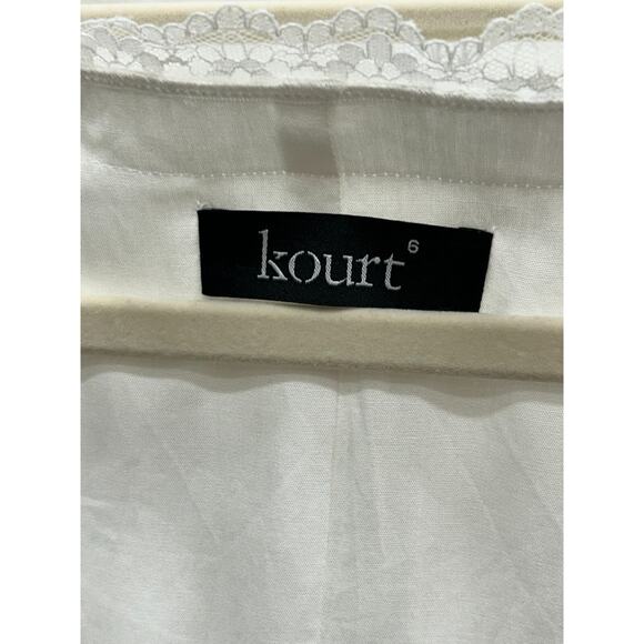 Kourt Women's Odette White Lace Trim Tie-Front Linen Blend Crop Top Size 6 NWOT - Picture 10 of 14